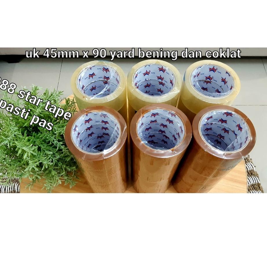 

HARGA 6 PCS LAKBAN BENING COKLAT 90 yard x 45mm NAWA TAPE/888 STAR TAPE ✔