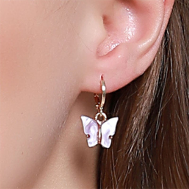 OVERFLOWS.ID Kalung Rantai / Anting Tindik Butterfly Acrylic Kupu Kupu Import