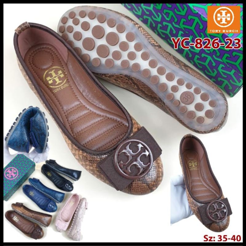 Flat Shoes Wanita Impor Tory Burch motif kulit ular 35-41