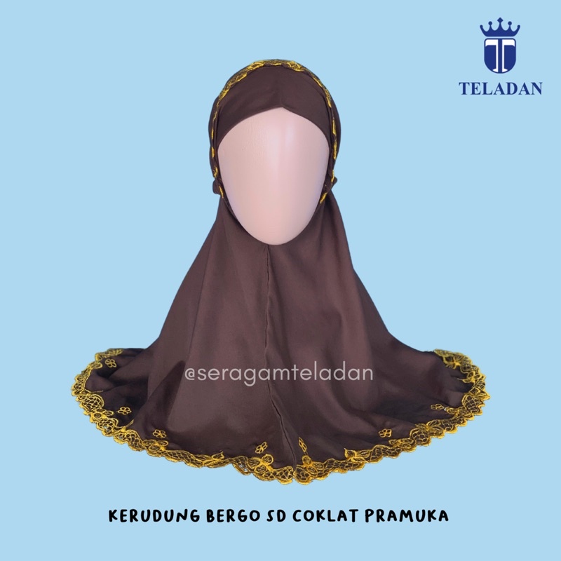 Kerudung Bergo SD Pramuka Coklat Bordir Kuning (Seragam Sekolah TELADAN)
