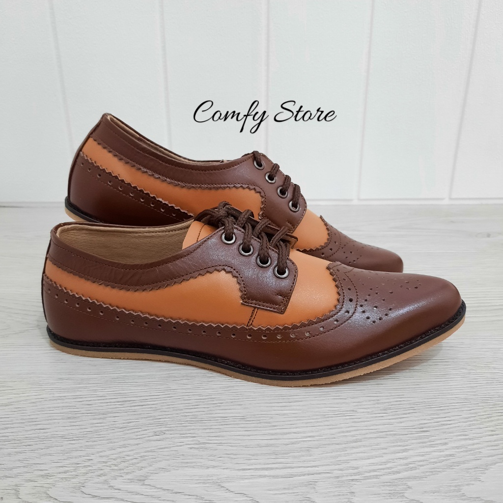 Sepatu Oxford Wanita Kulit Sapi Asli - Oxford Shoes Warna Kombinasi