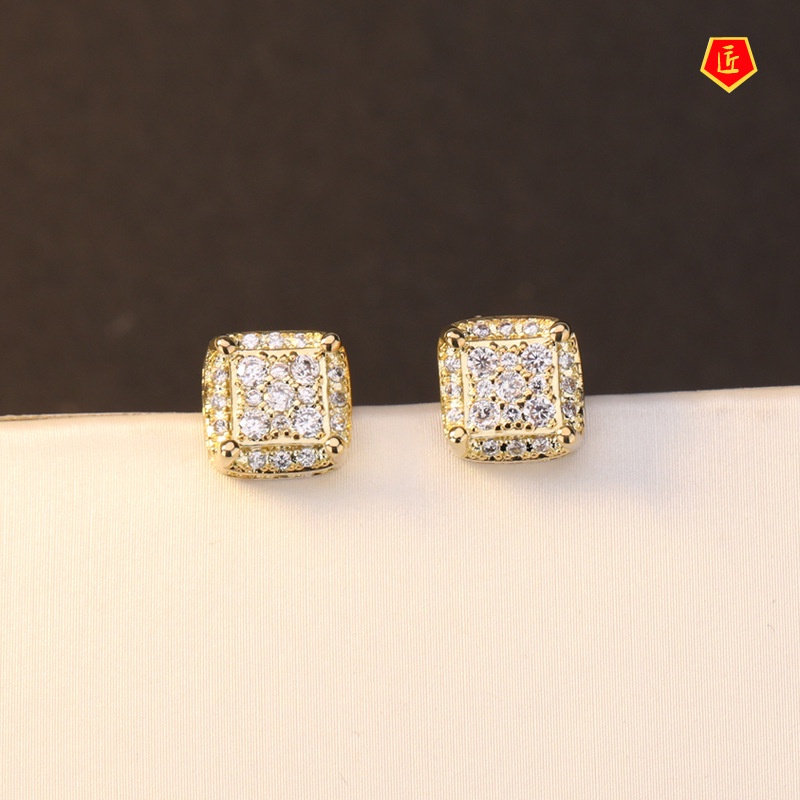 [Ready Stock]Elegant New 18K Gold Full Rhinestone Ear Studs