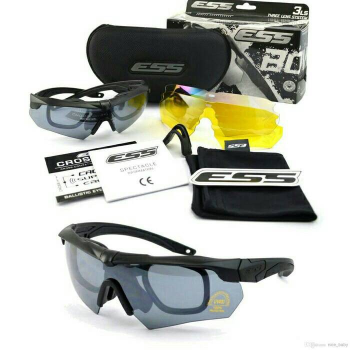 Terbaru KACAMATA MILITARY, SAFETY GLASS, KACAMATA GOGGLE ESS CROSSBOW BLACK