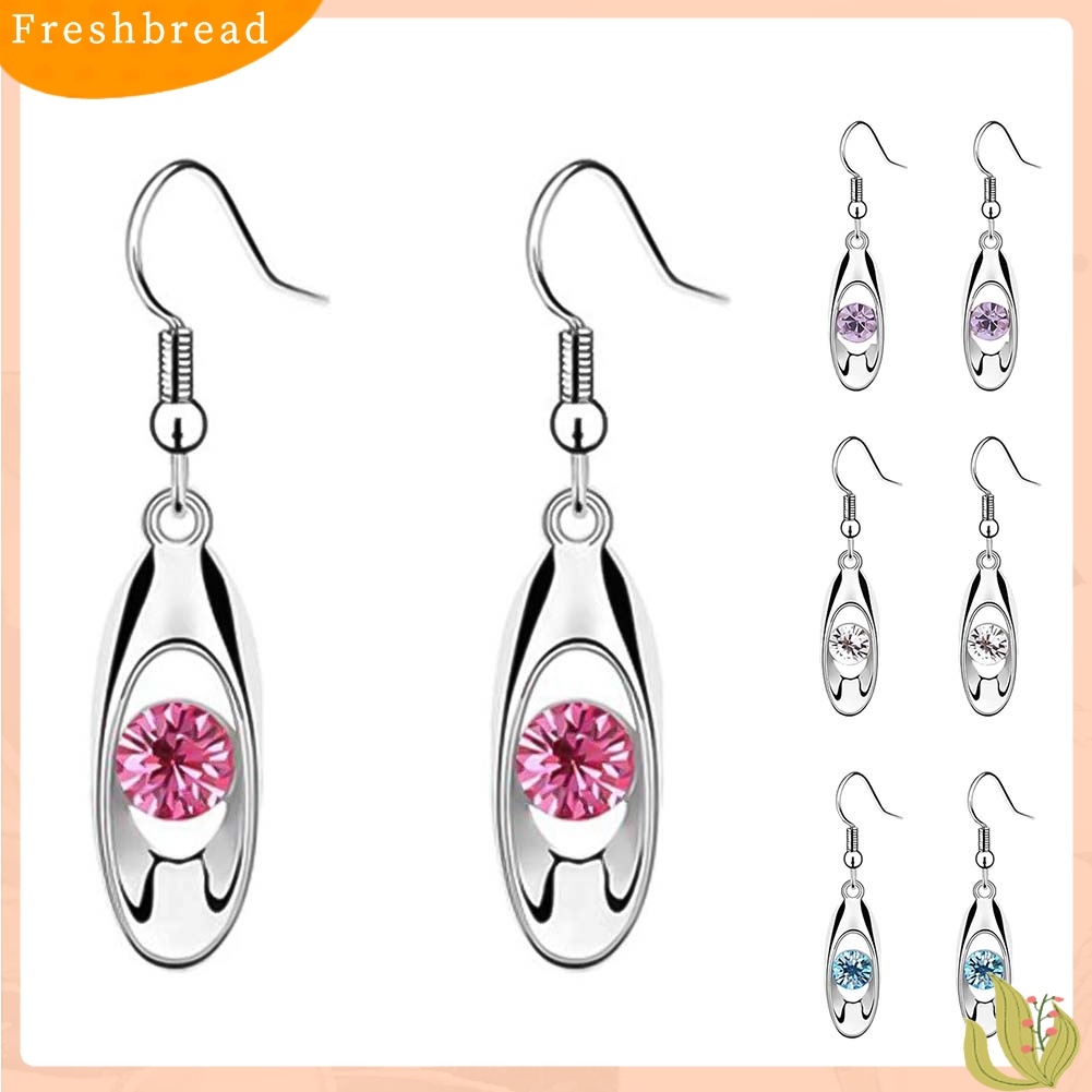 Terlaris Women Round Cut Rhinestone Inlaid Water Drop Dangle Hook Earrings Jewelry Gift