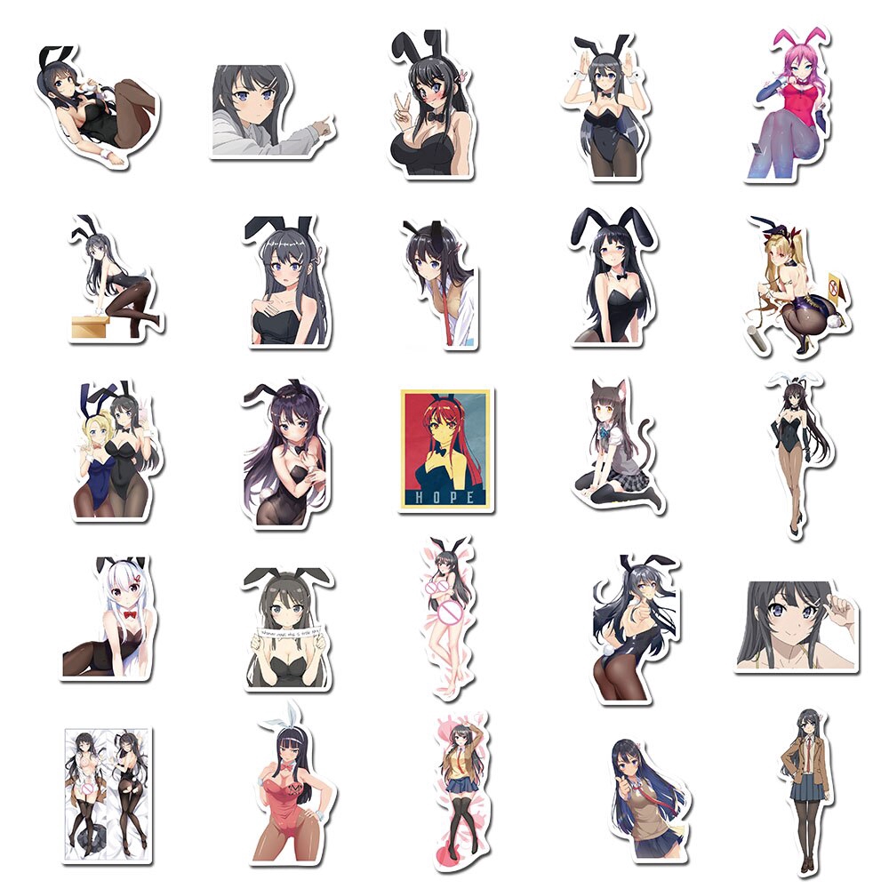 50pcs Anime Bunny Girl Beauty Girls Stickers for Mobile Phone Laptop Luggage Guitar Skateboard Bike Waterproof Stickers