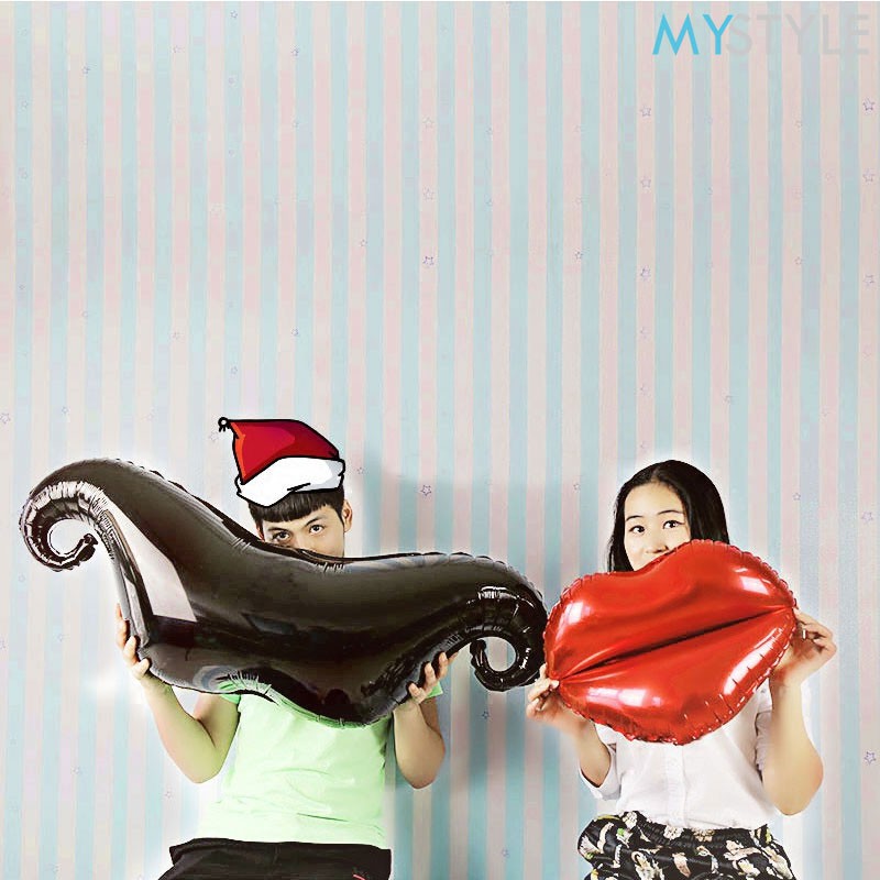 BALON FOIL KUMIS HITAM &amp; KUMIS HATI BALON FOIL HAPPY BIRTHDAY HBD BALON FOIL PESTA