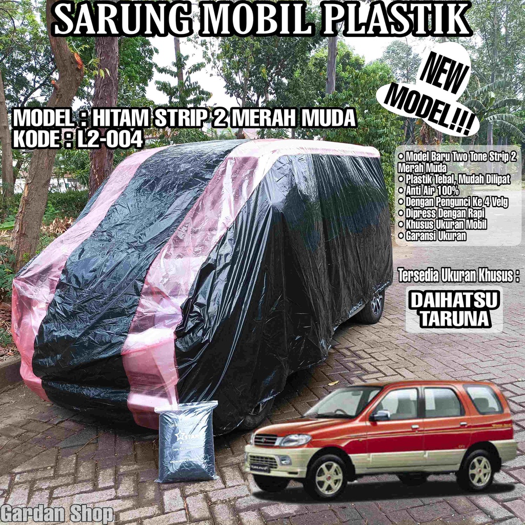 Sarung Mobil Plastik DAIHATSU TARUNA Hitam Strip 2 Merah Muda Full Anti Air Full Waterproof