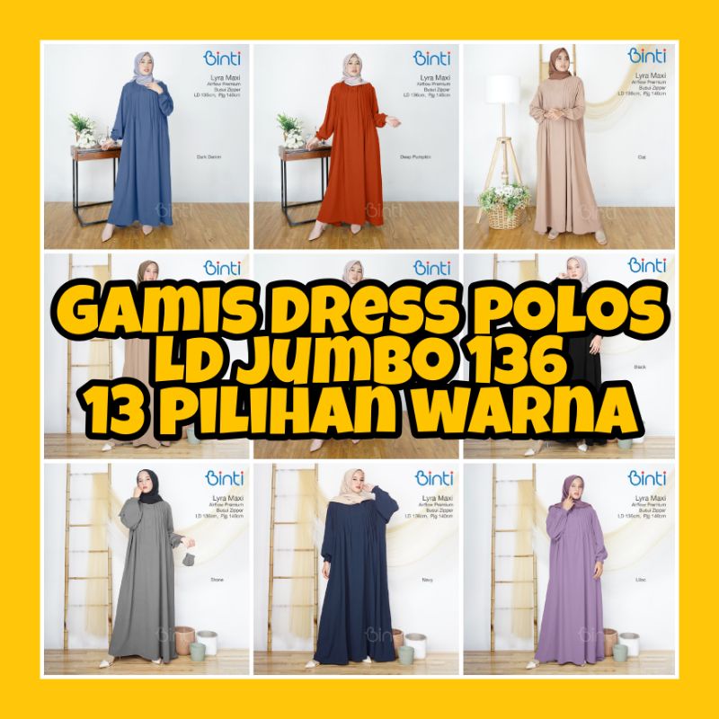GAMIS JUMBO WARNA HITAM POLOS BUSUI FRIENDLY TERBARU DRESS BIG SIZE LD 130 OVERSIZE WANITA MUSLIMAH 