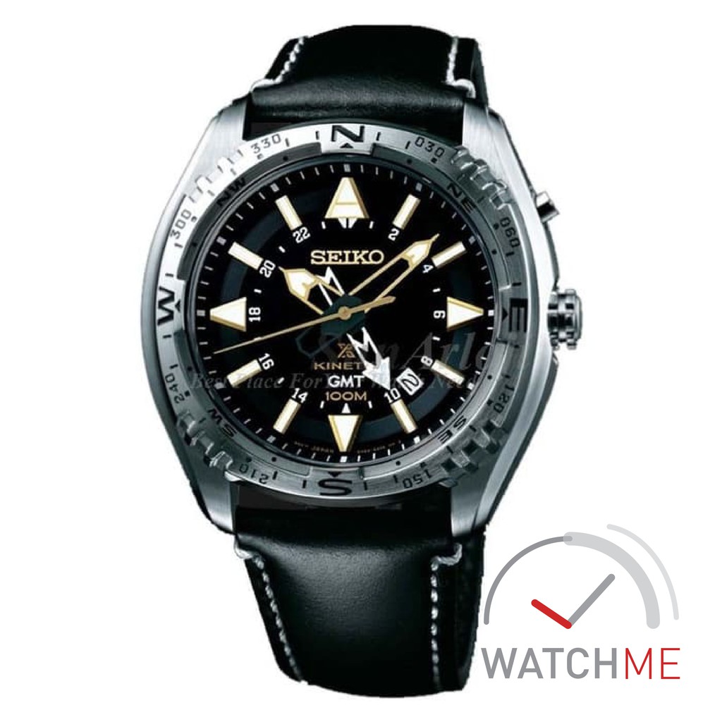 Jam Seiko Prospex SUN053P1 Kinetic Land GMT Black Dial 100m Black Leather Strap Original Bergaransi
