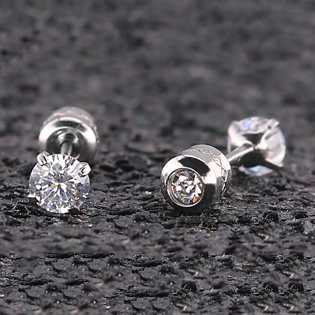 Hu Hu Hu Hu Hu Alat Bantu Pasang Kacamata♡ Anting Stud Cubic Zirconia Berlian Imitasi Bahan Titanium Steel Untuk Unisex