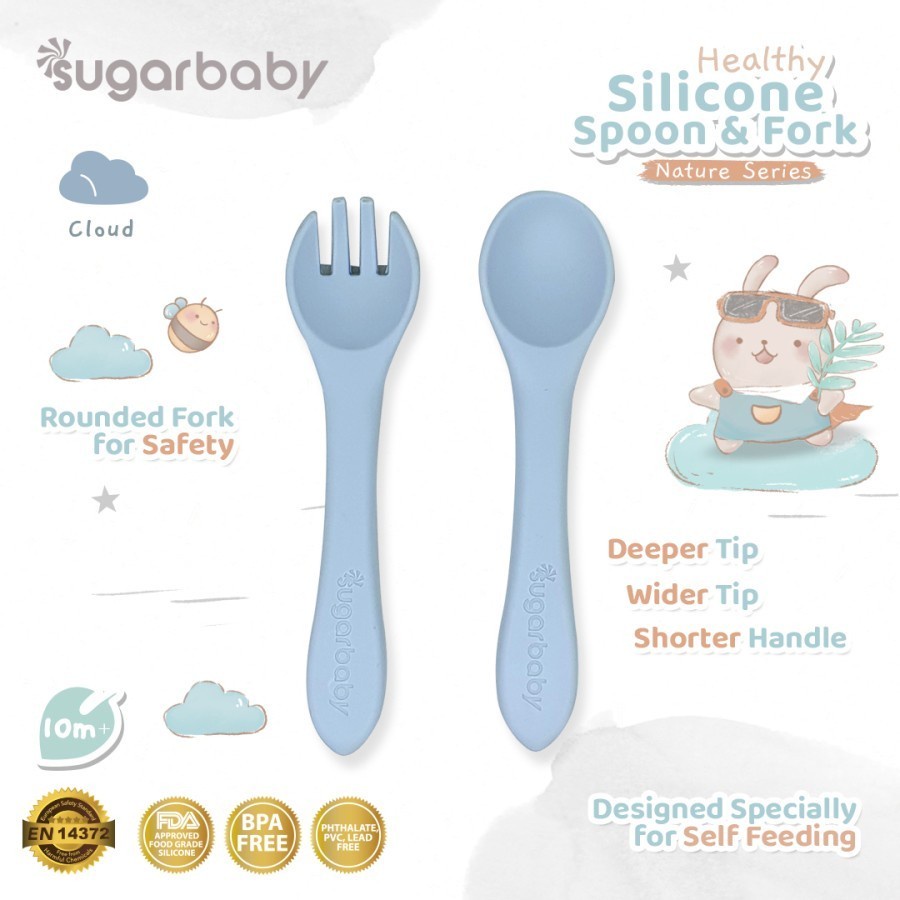 Sugar Baby Healthy Silicone Spoon &amp; Fork Nature series SugarBaby