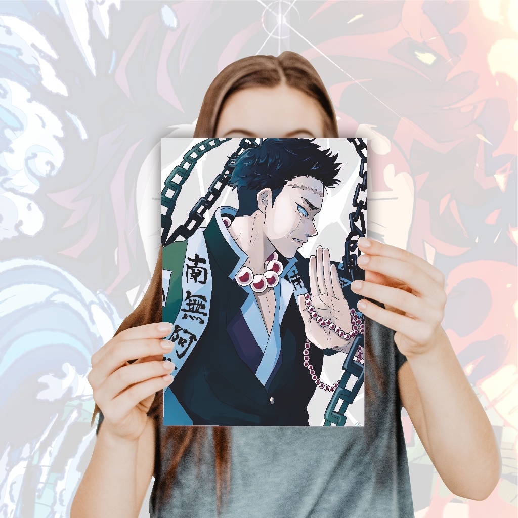 Poster Anime Kimetsu no Yaiba Demon Slayer Nezuko Tanjiro Zenitsu Giyuu Tomioka Inosuke - Size A4+-18 Gyomei