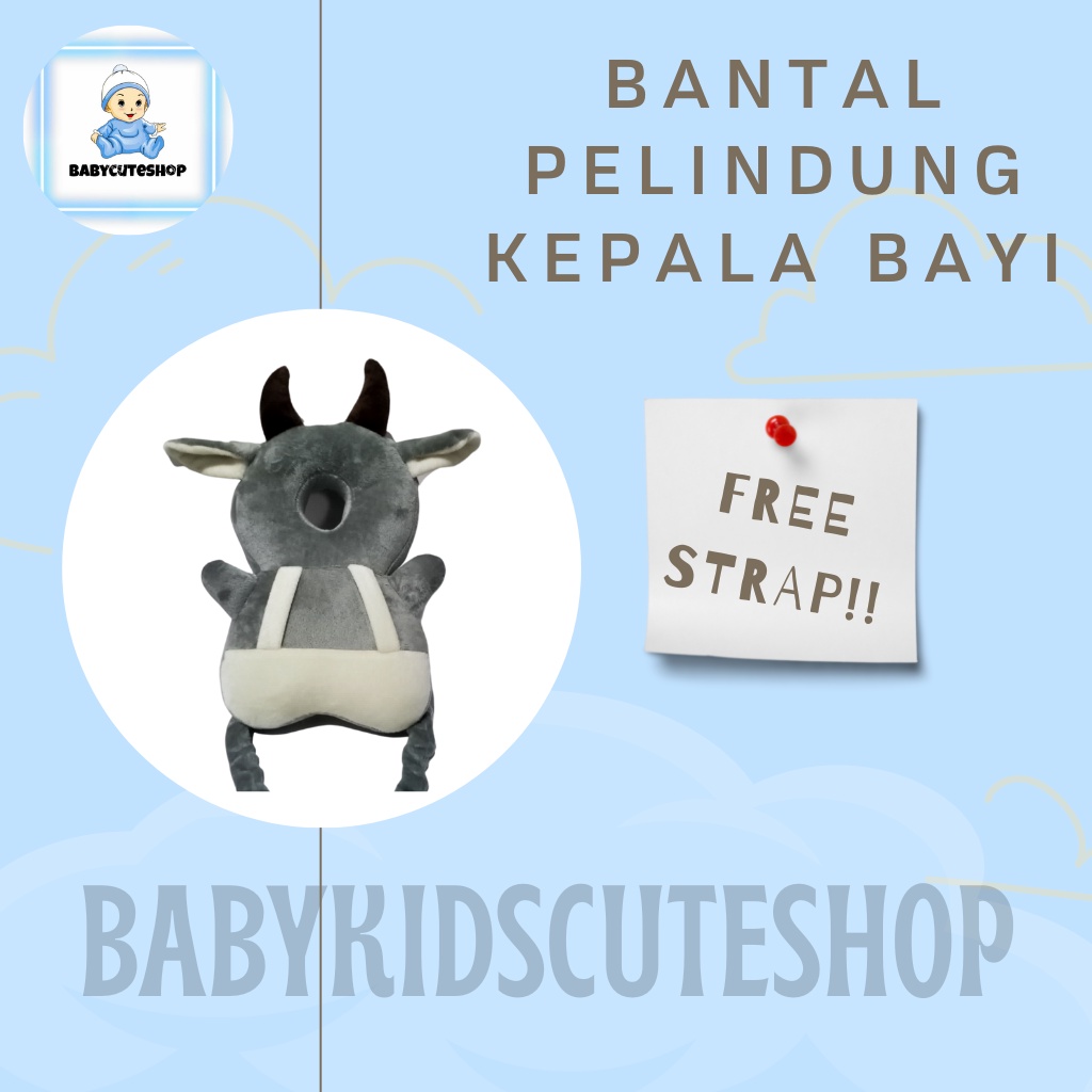 ( FREE STRAP ) Bantal Pelindung Kepala Bayi Buffalo Abu | Pelindung Kepala Bayi | Head Neck Pillow Pad