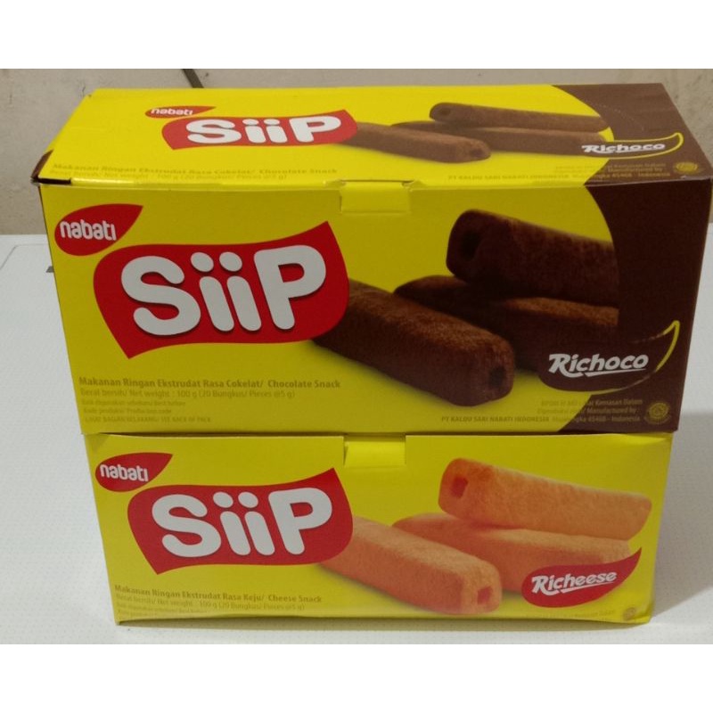 

BOX Nabati SiiP Richeese Makanan Ringan Ekstrudat Rasa Keju & Coklat Paling Sip