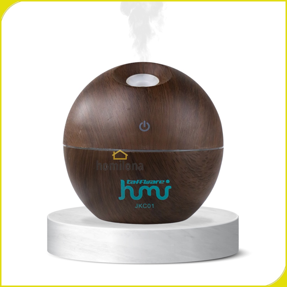 Humidifier Diffuser Aromaterapi 130ml - Taffware HUMI JKC01 Dark Brown - Ultrasonic Aromatherapy Essential Oil Burner Mini Mobil Bulat Wood Design Desain Kayu