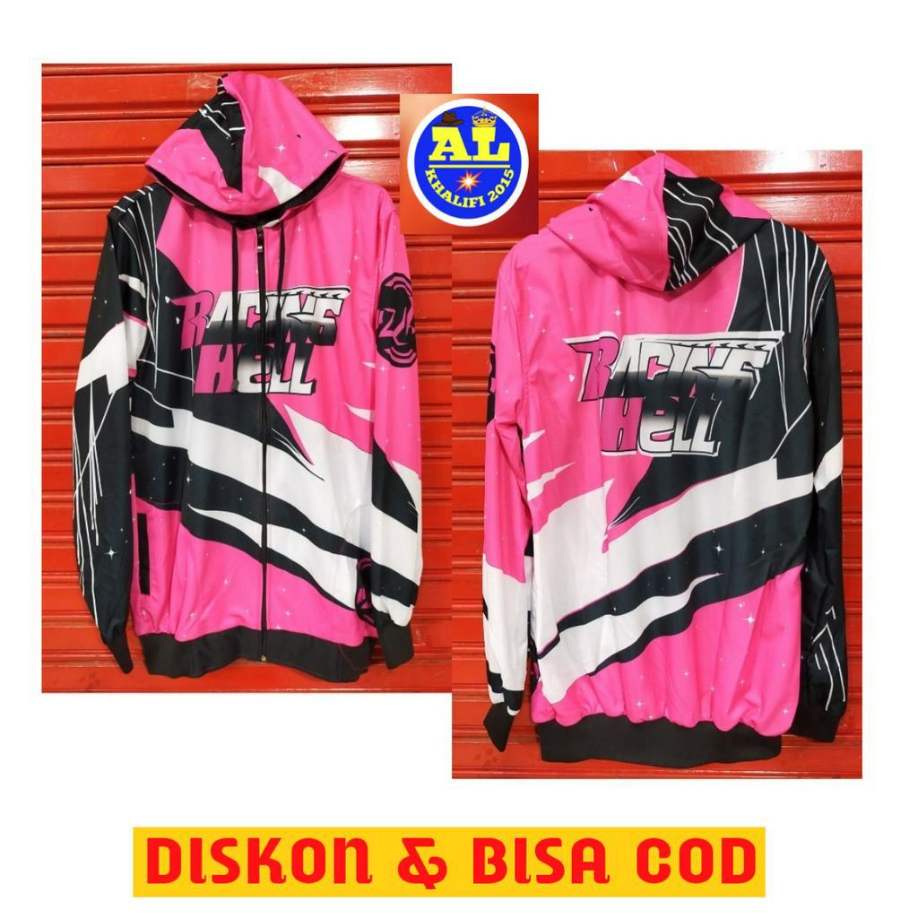 JAKET SWEATER PRIA WANITA RACING HELL ORIGINAL MODEL TERBARU 2021 HITAM PINK