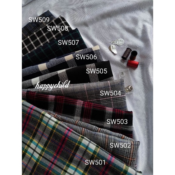 50 motif kain semiwoll tartan bahan kotak tr strech yarndyed harga per 0.5meter/happychild