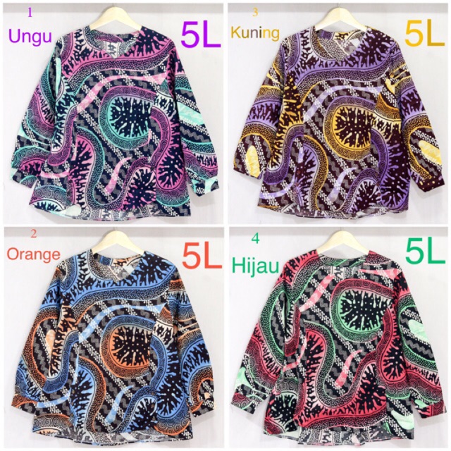 5l Sj Baju Batik Wanita Bigsize Jumbo 5l Lengan Panjang Atasan Kerja Kantor Katun Strecth