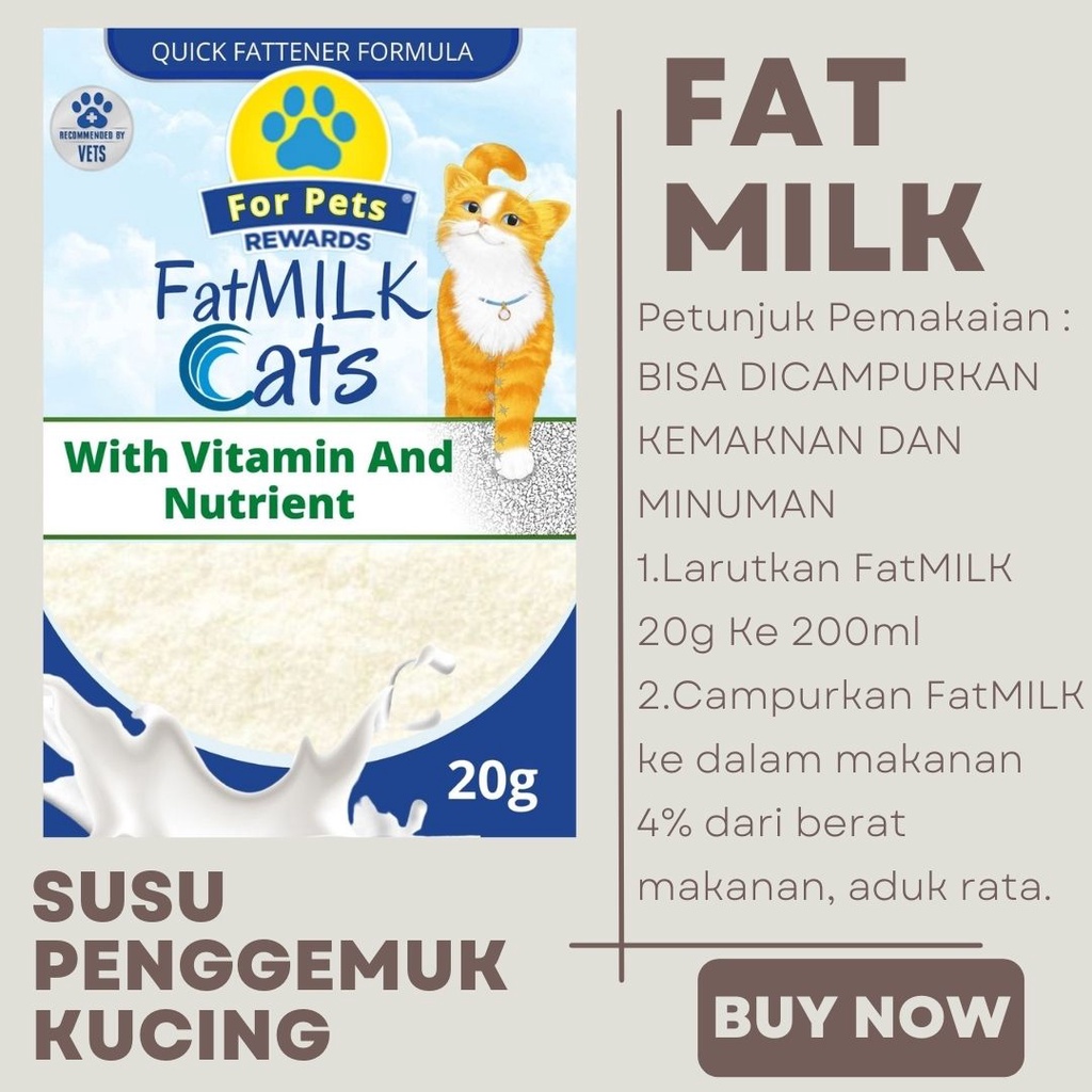 Susu Penggemuk Kucing 20gram Susu Kitten dan Adult Sachet Vitamin Penambah Nafsu Makan Super Cepat Anti Alergi FAT MILK FEZONE