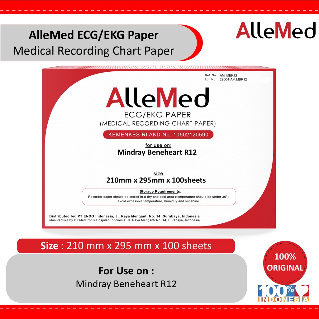 AlleMed ECG Paper Mindray Beneheart R12 210MM x 295MM x 100 Lembar Kertas EKG