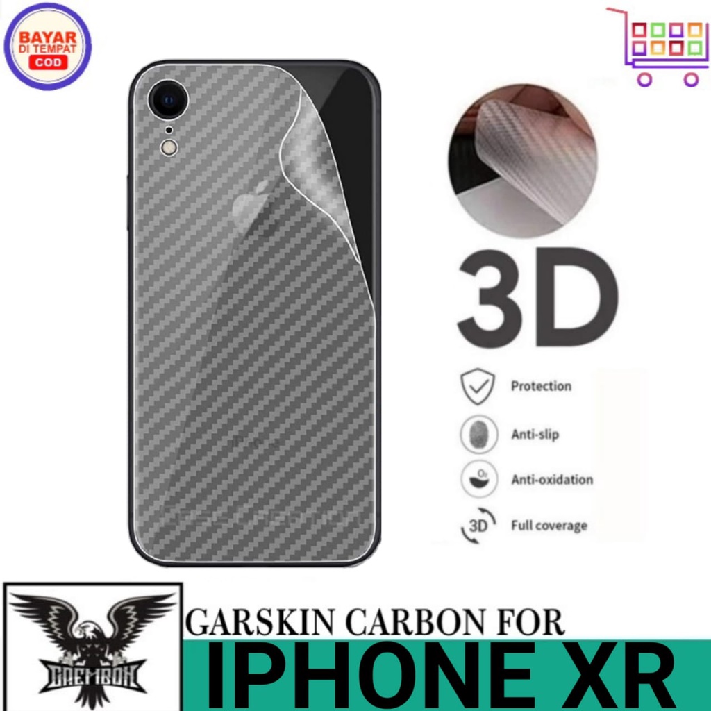 Promo Garskin Carbon IPHONE XR Anti Gores Belakang Handphone Anti Lengket Bekas Lem