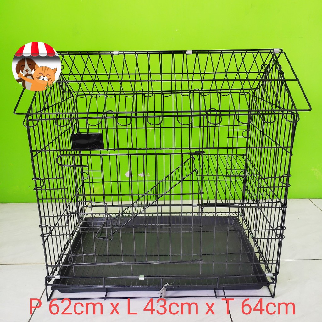 Kandang Kucing 2 tingkat model atap rumah besi tebal lipat P62x43x64