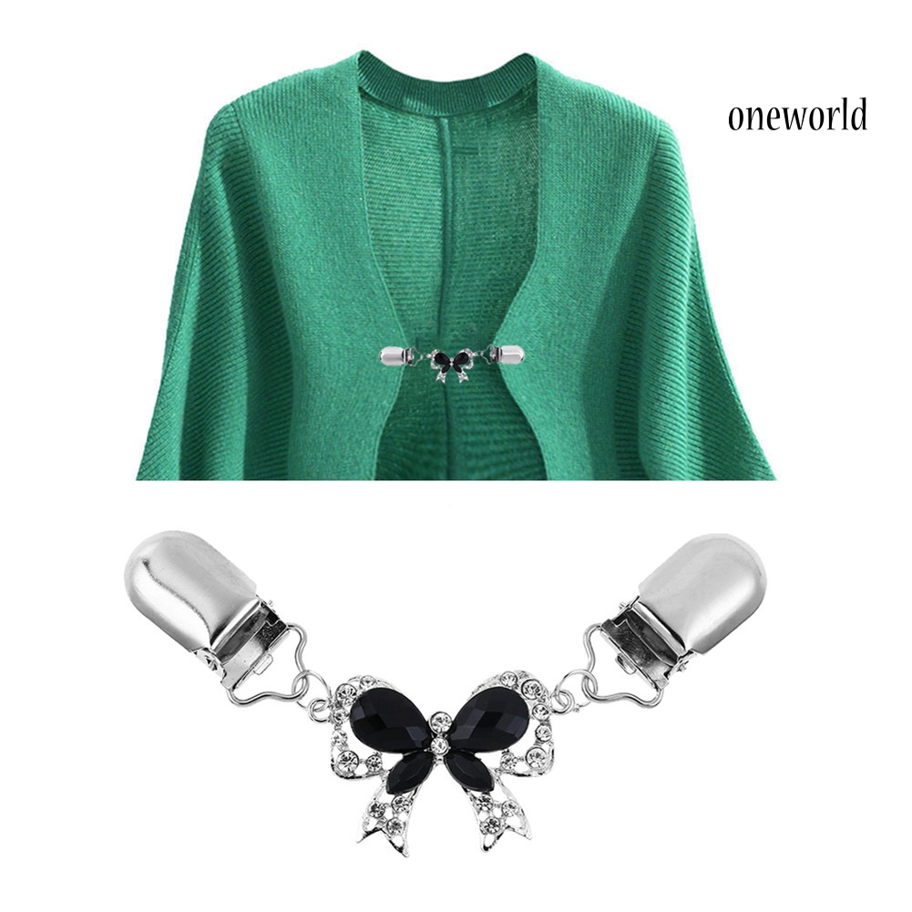 OW@ Chic Women Rhinestone Inlaid Bowknot Cardigan Collar Clip Dress Shawl Clasp Pin
