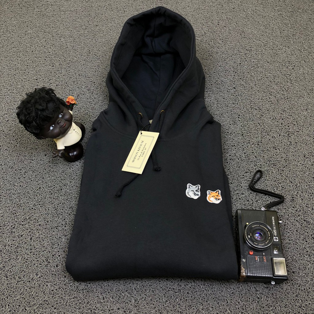 HOODIE SWEATER HOODIE MAISON KITSUNE DOUBLE FOX HEAD PATCH CLASSIC HITAM AUTHENTIC PREMIUM TERLARIS