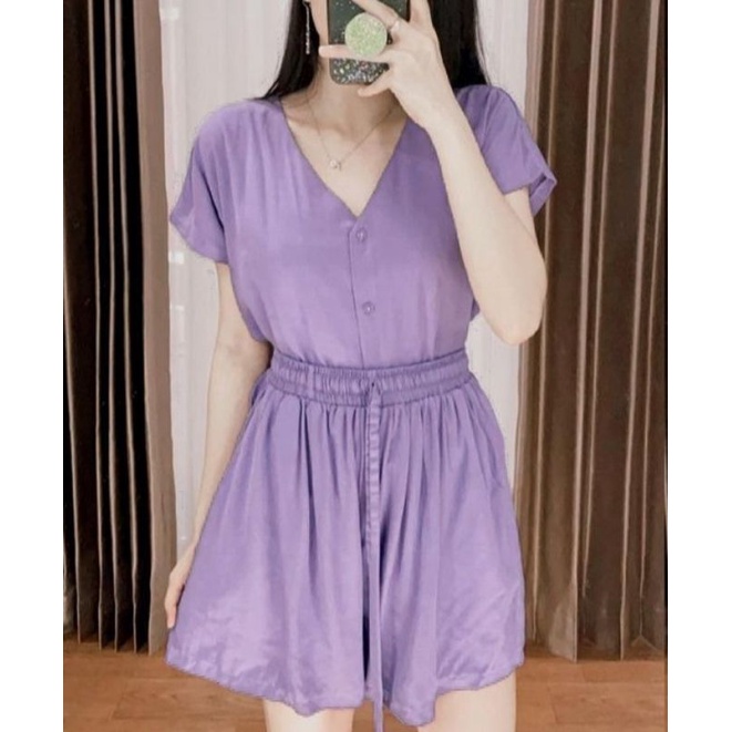 PIYAMA | SETELAN WANITA  | BABYDOLL | BAJU TIDUR WANITA | PIYAMA WANITA | PIYAMA PENDEK-Lilac