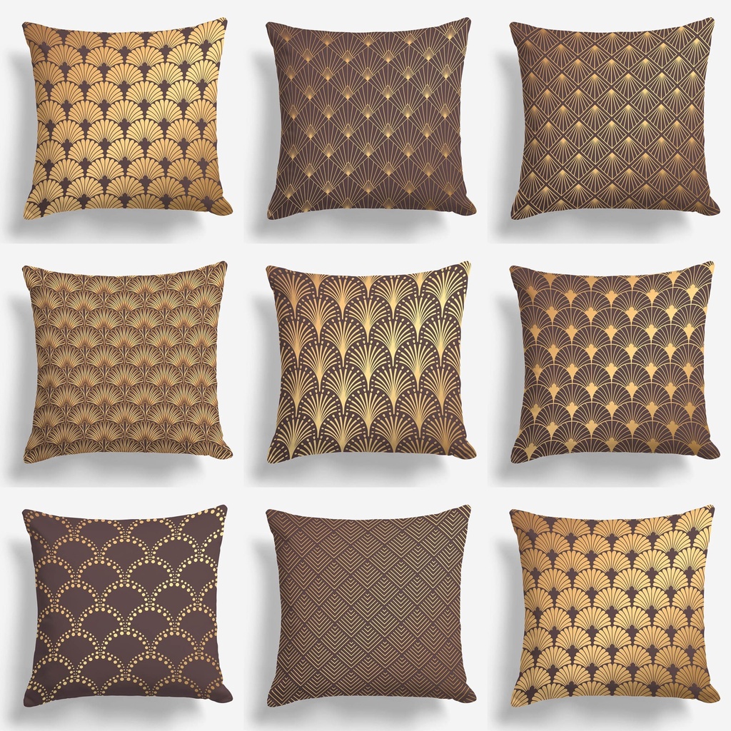 SARUNG BANTAL SOFA PRINT 45X45 CM MOTIF ABSTRAK PREMIUM ELEGANT GOLD BROWN