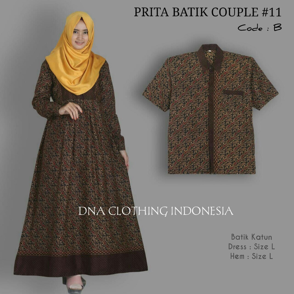 READY 2 PCS PRITA BATIK COUPLE ALLSIZE Couple Dress Batik Wanita Hem Batik Dewasa Couple Dress Katun