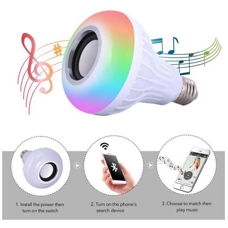 Speaker bluetooth wireless Lampu musik remote adaptor waran warni hias LED RGB bohlam speaker