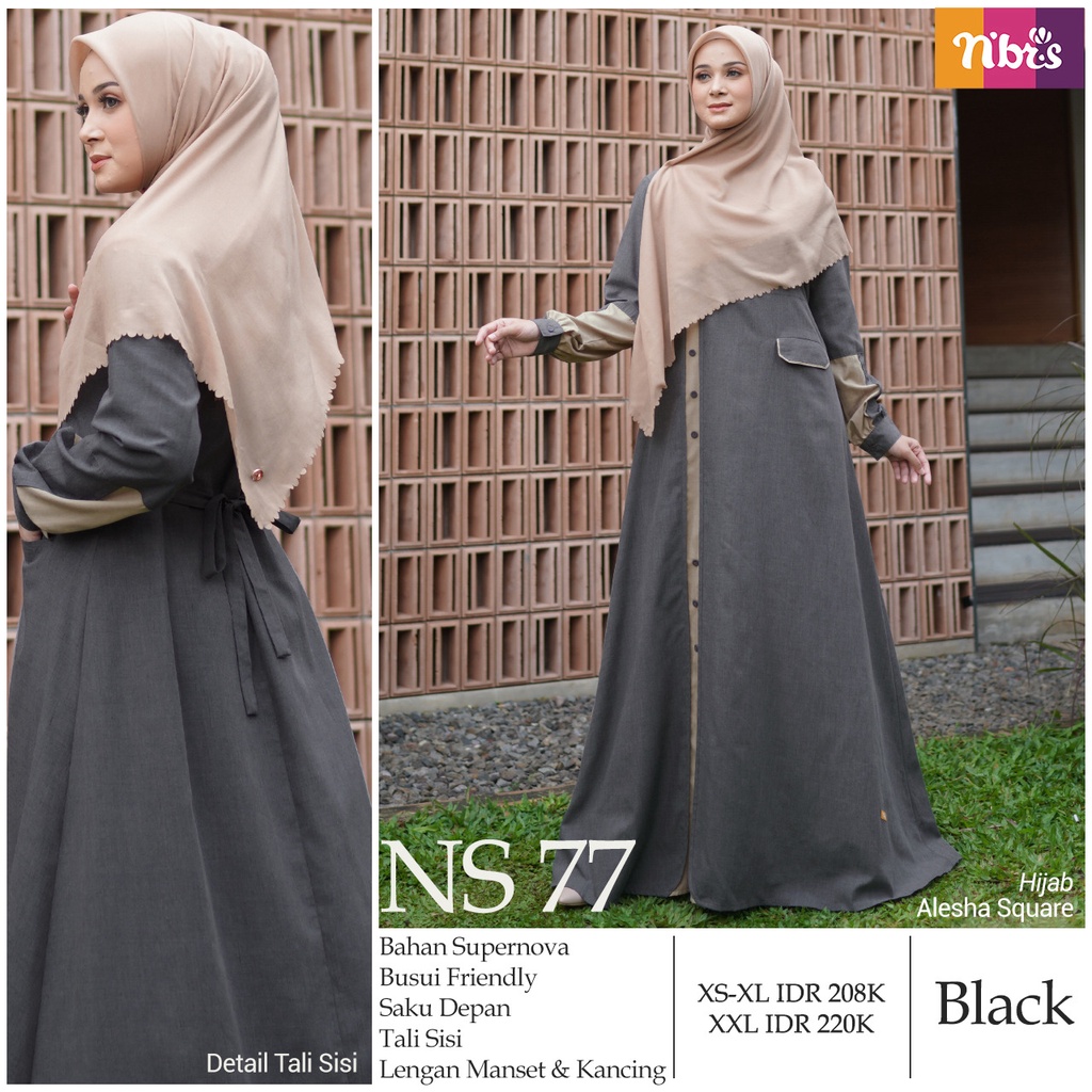 Nibras Gamis NS 77 Bahan Supernova Jubah Muslimah Polos Simple Dengan Warna Soft Formal OOTD