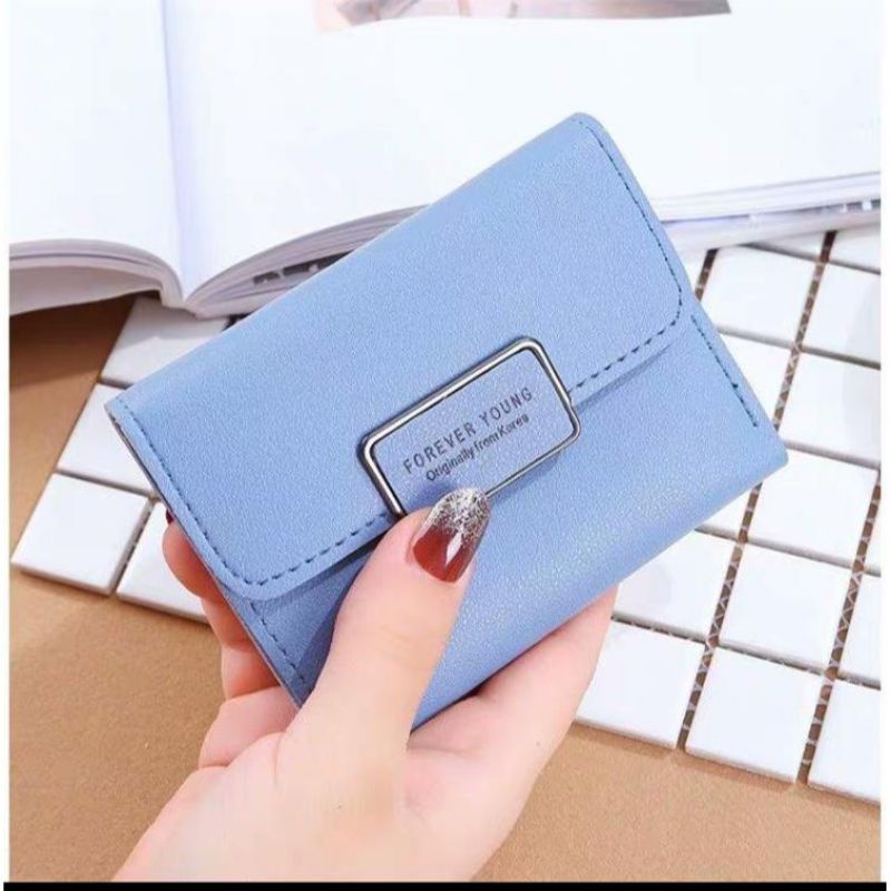 Dompet Lipat Import Forever Young Polos Retro Pendek Kulit Sintesis Fashion Korea Terlaris