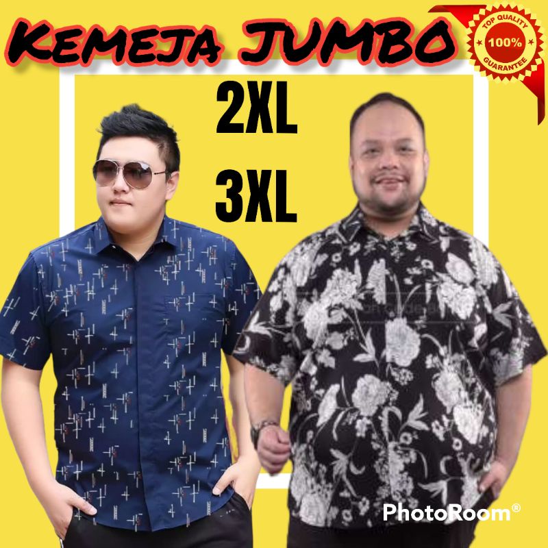 Kemeja katun pendek xxl XXXL grosir murah bigsize jumbo baju cowok pria motif bunga pantai semarang