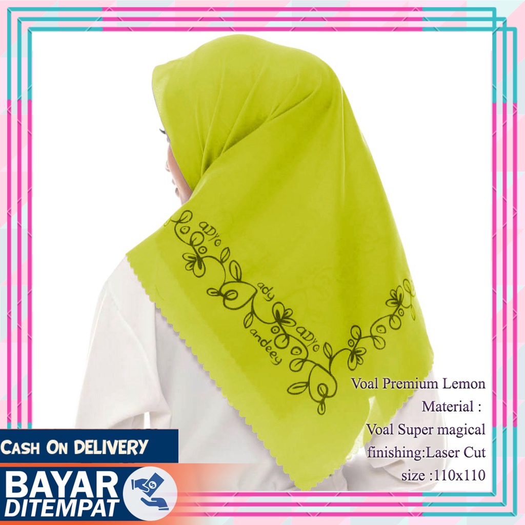 JILBAB SEGI EMPAT VOAL New andeey Motif SUBLIME PREMIUM LASER CUT warna Lemon Lavender Latte khaki