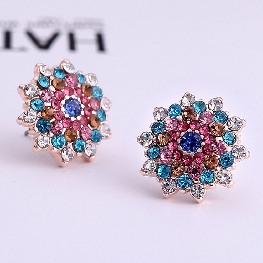 Hu Hu Hu Hu Hu Alat Bantu Pasang Kacamata♡ Anting Stud Bentuk Bunga Matahari Aksen Berlian Imitasi Warna-Warni Untuk Wanita