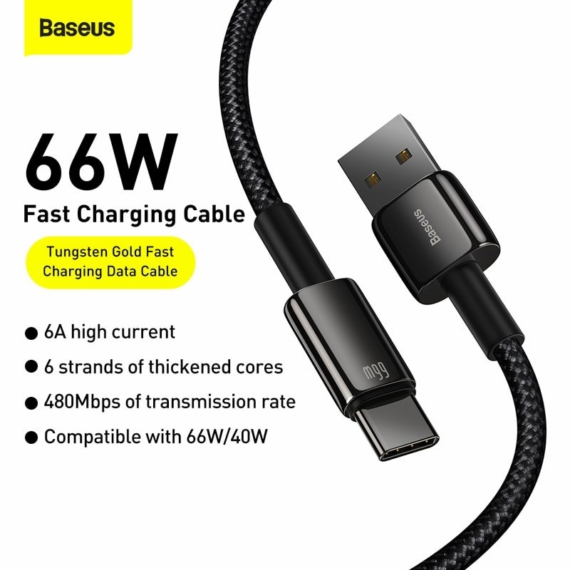 Baseus Original Tungsten Kabel Data USB Type C 100W 5A 6A Fast Charging Cable Charger Casan Tipe C Ori