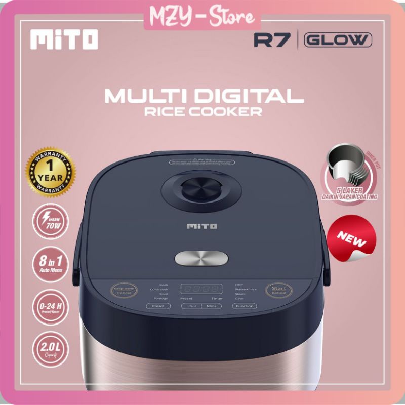 Mito R7 Less Sugar 8 in 1 Glow Multi Digital Rice Cooker 2 Liter 8 in 1 Menu Japan Quality - Original