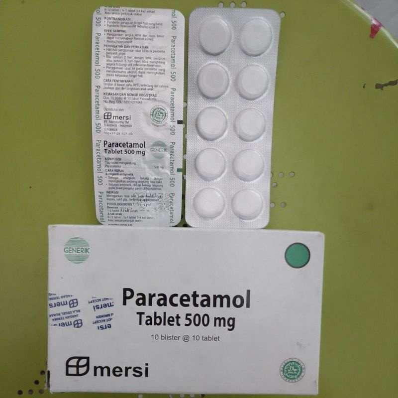 Paracetamol Tablet 500 mg Mersi (Obat Sakit Kepala, Sakit Gigi Turun Panas/Demam)