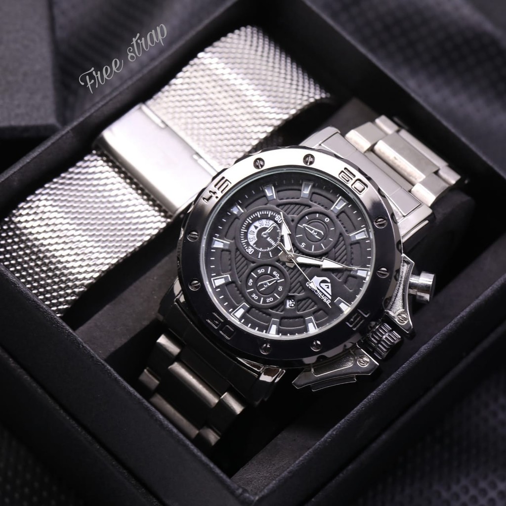 Jam Tangan Fashion Pria Quick Silver Free Tali Rantai Pasir SKOU