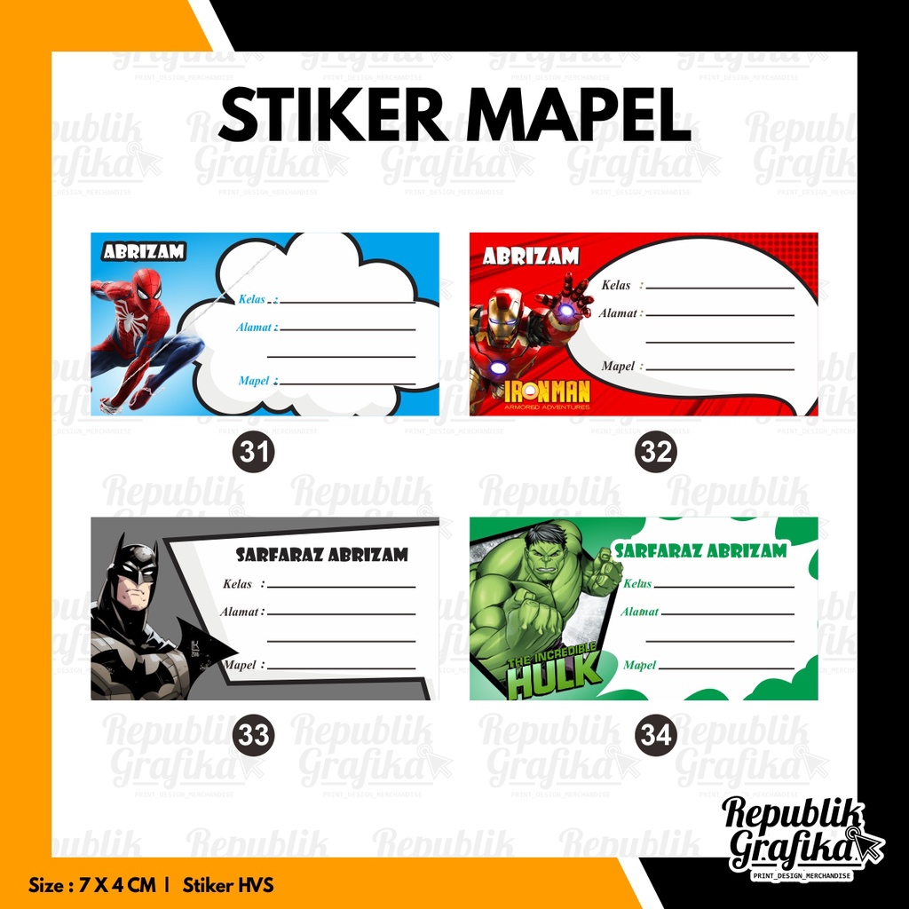 (Isi 20 lbr) STIKER MAPEL - LABEL BUKU PELAJARAN SEKOLAH - STIKER MATA PELAJARAN