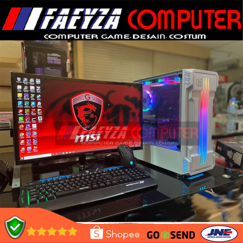 PC Gaming Fullset AMD Ryzen 5 5600G SSD 128GB lengkap LED 24 inc Keyboard Mouse GAMING