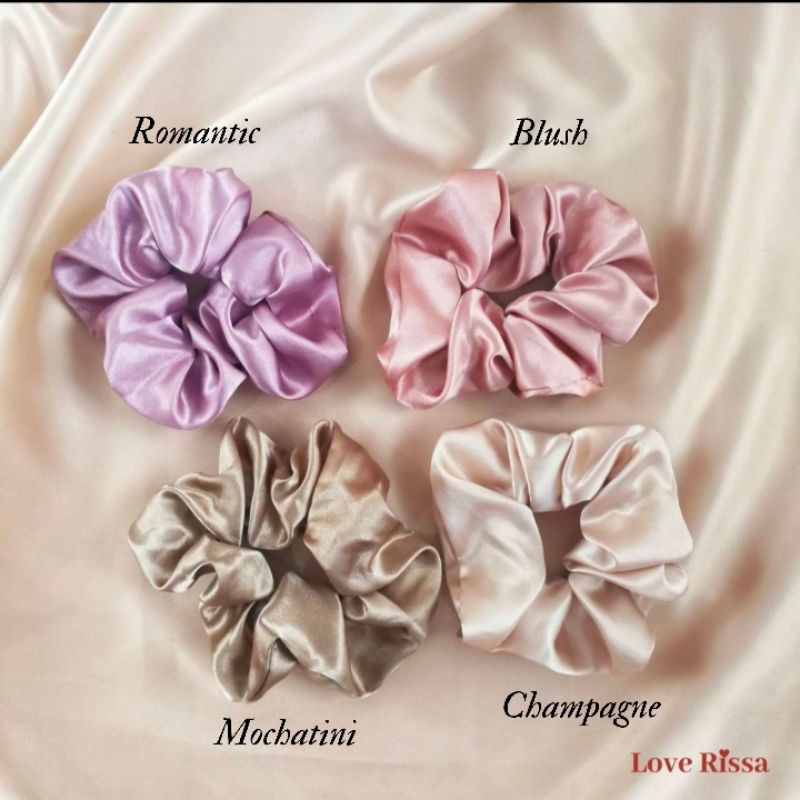 Large Scrunchies Satin Love Rissa / Ikat Rambut / Karet Rambut / Aksesoris Wanita / Korea