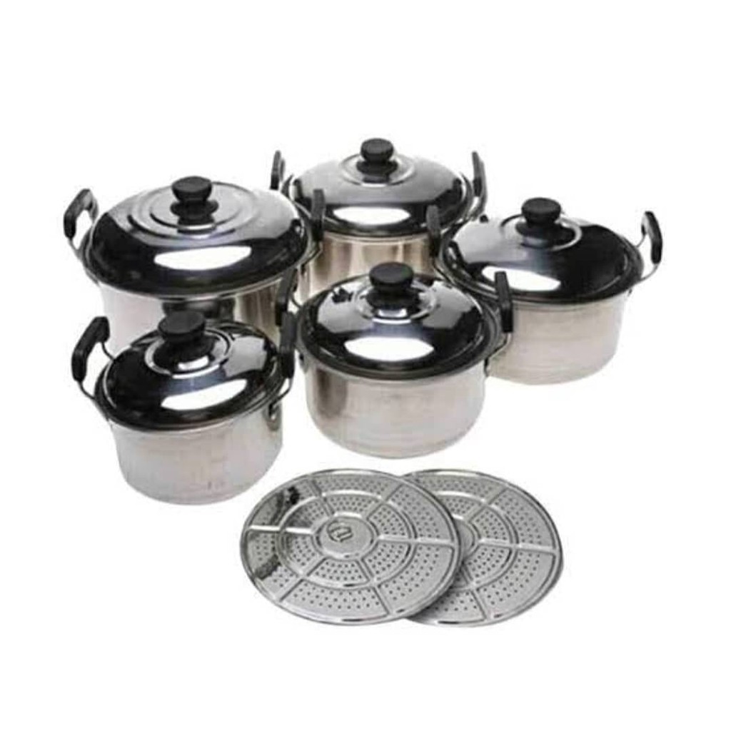 Panci Steamer Tutup Kaca / Stainless isi 5 set