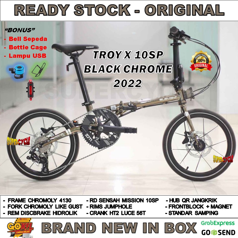 SEPEDA LIPAT ELEMENT TROY X10 SPEED BLACK CHROME / BLACK DIAMOND TERBARU 2022