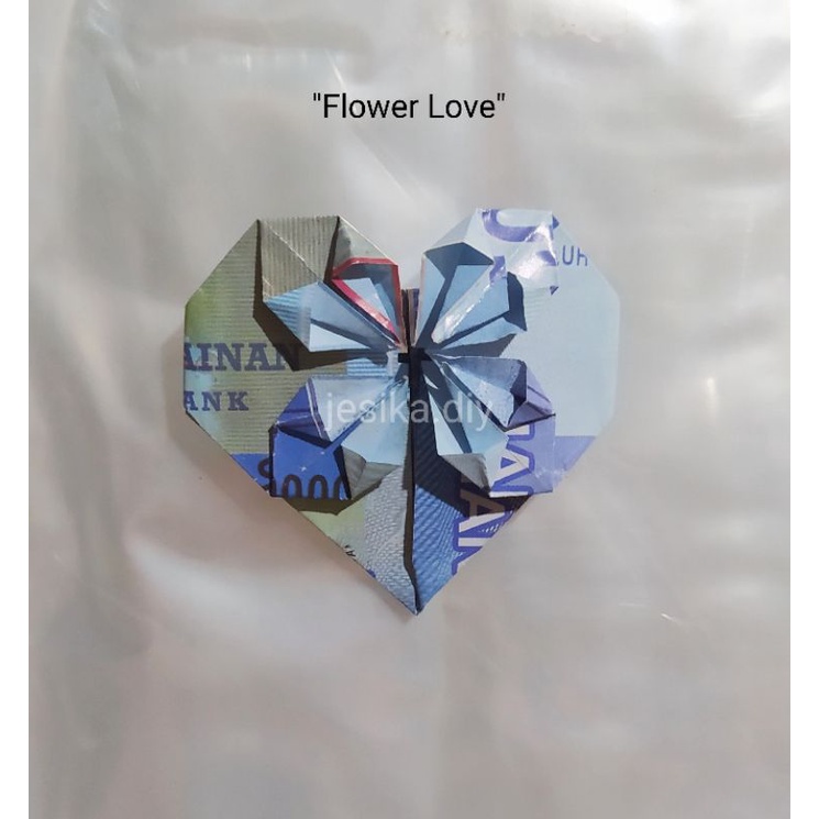 BAHAN MAHAR - Bunga Hati uang kertas mainan/Bunga love uang kertas/Uang kertas bentuk love hati/uang