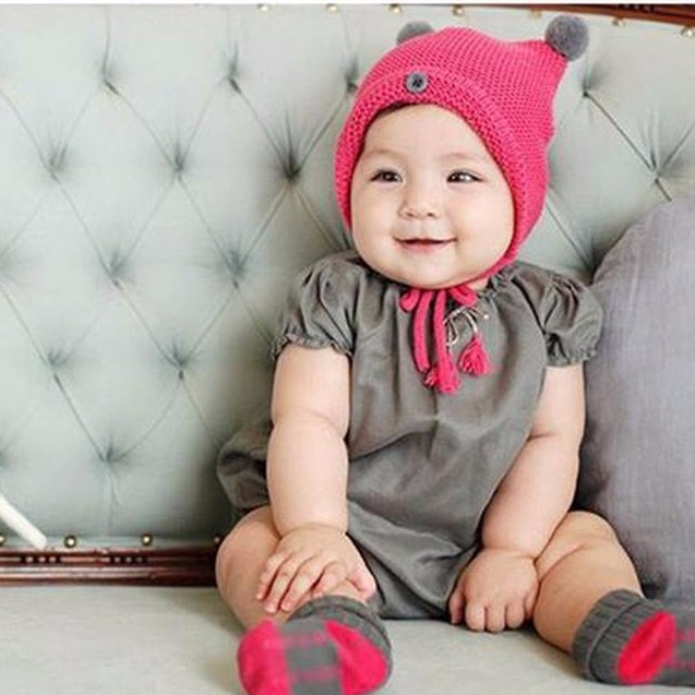 KUPLUK RAJUT ANAK CEWE POMPOM |  Topi Rajut Pom2 Rose