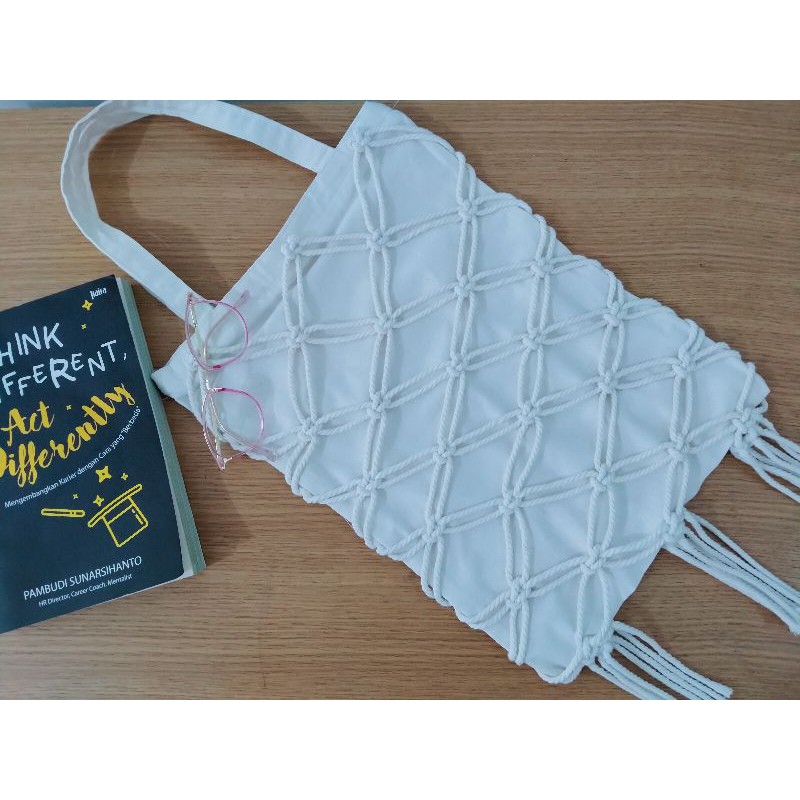 totebag macrame white / macrame bag / tas macrame putih