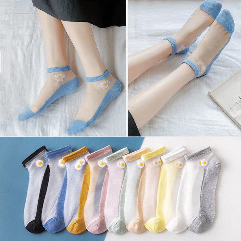 WJ0047 Kaos Kaki Bunga Transparan Kaos Kaki Wanita Fashion Import